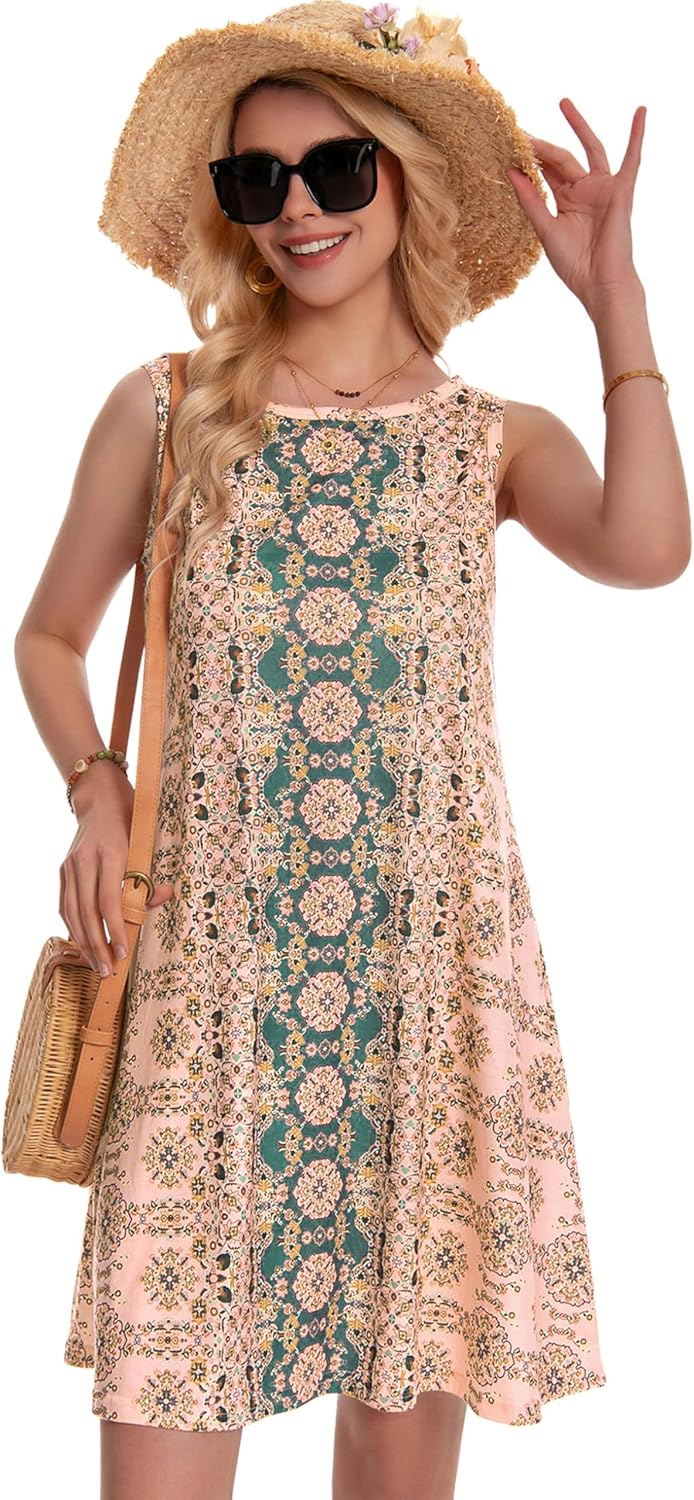 Summer Dresses for Women Beach Boho Sleeveless Vintage Floral Flowy Pocket Tshirt Tank Sundresses 2026 - Image 5