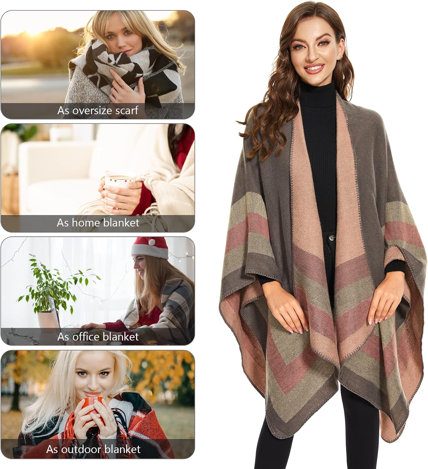 Shawl Wraps for Women, Elegant Knitted Cape Open Front Poncho Scarf Blanket Cardigan Coat for Spring, Autumn, and Winter - Image 2