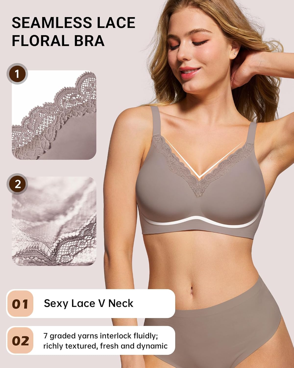 HORISUN Wireless No Underwire Bra for Women V-Neck Lace Trim Jelly Supportive Seamless Bra Comfortable Tshirt Bralette - Image 2