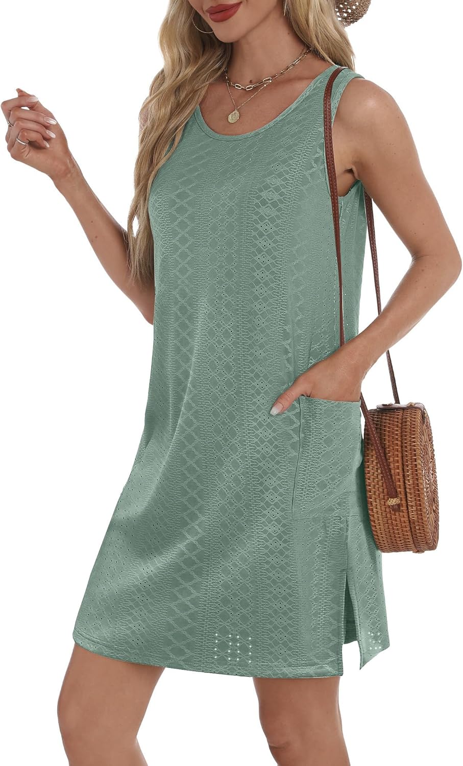 BKRIVE Coverup Summer Dresses for Women 2026 Eyelet Casual Loose Sleeveless Sundresses Tank Dresses with Pockets - Image 3