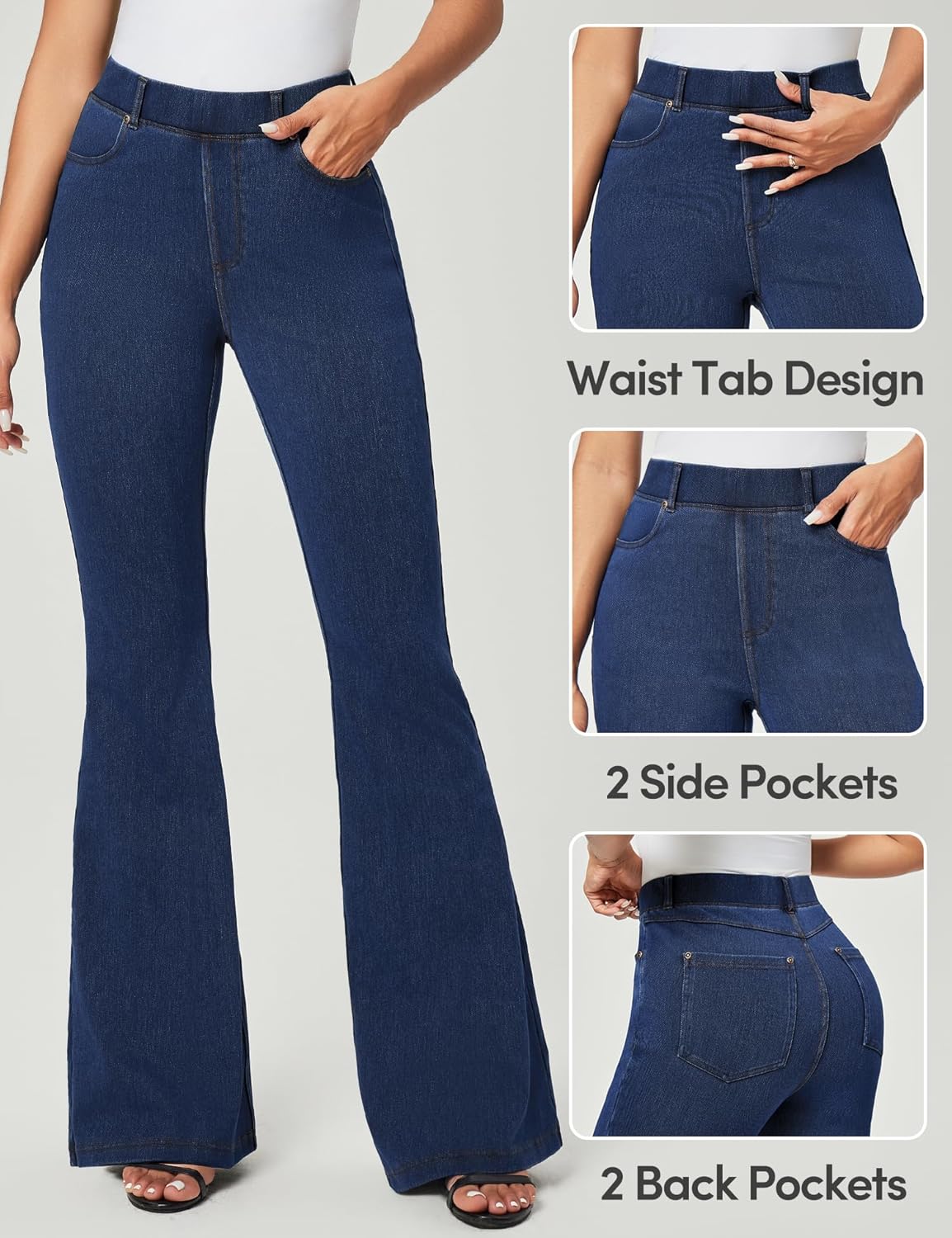 IUGA Bell Bottom Jeans for Women High Waist Stretchy Pull On Bootcut Sweatpant Jeans Flare Leggings Tummy Control Flare Pants - Image 4