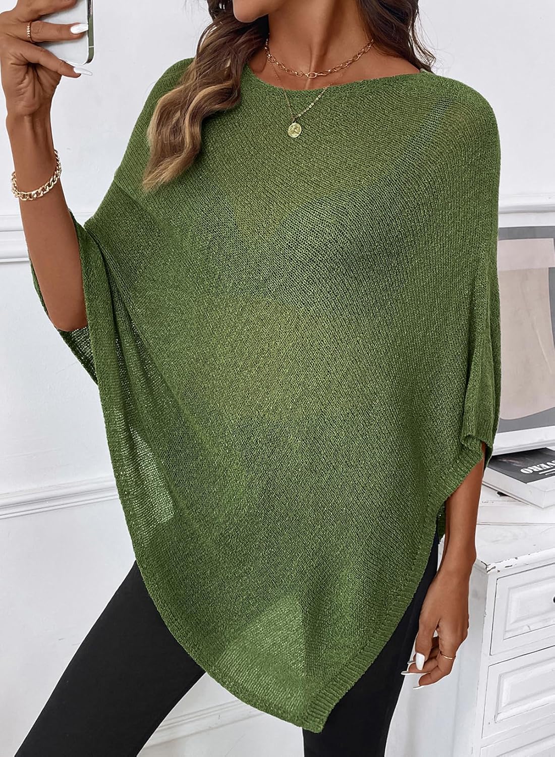 SHEWIN Womens Sheer Knit Poncho Crochet Summer Tops See Through Mesh Spring Sweaters Beach Cover Ups for Women 2026 - Image 2