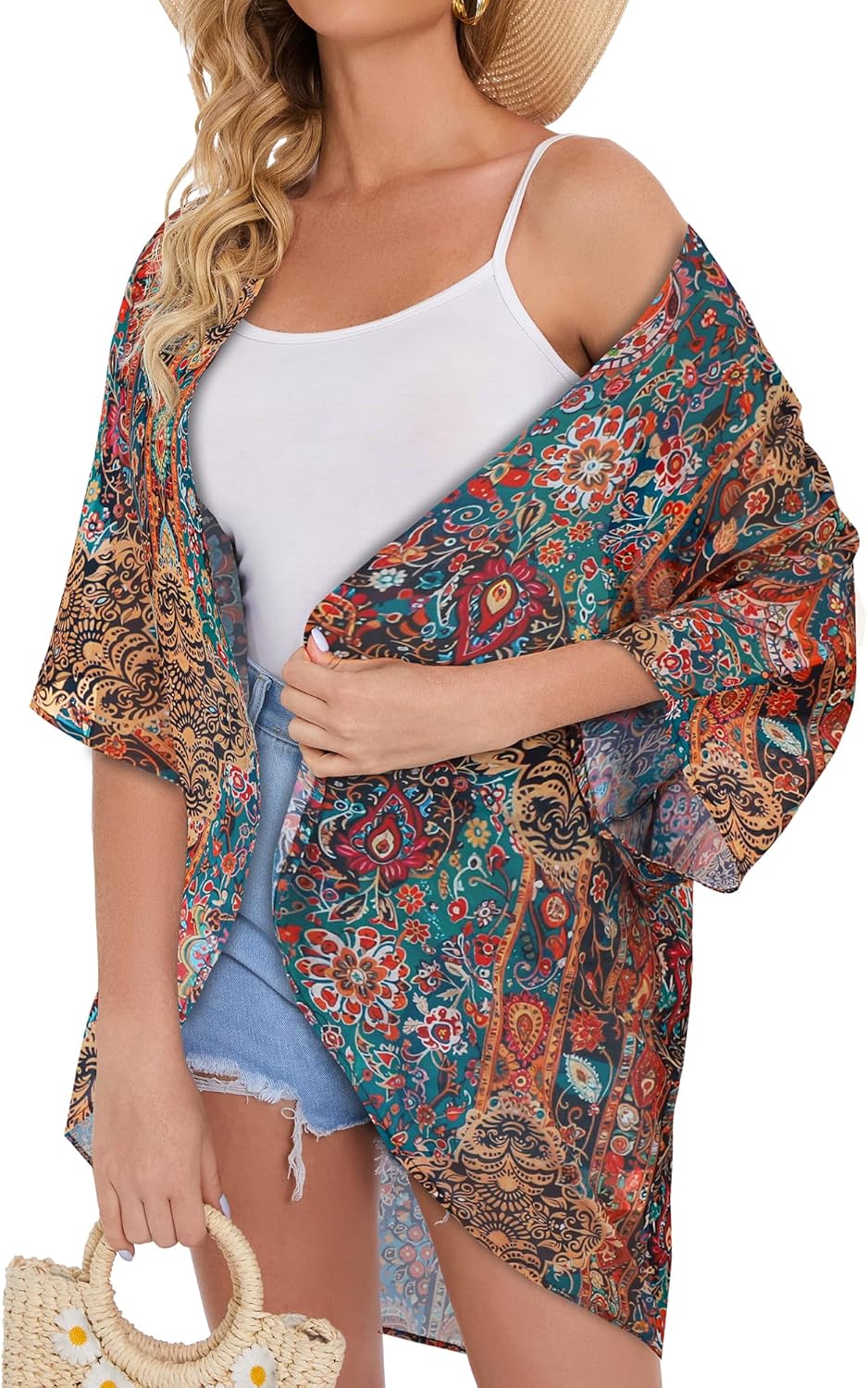 Women's Floral Print Puff Sleeve Kimono Cardigan Loose Cover Up Casual Blouse Tops 2026 - Image 4