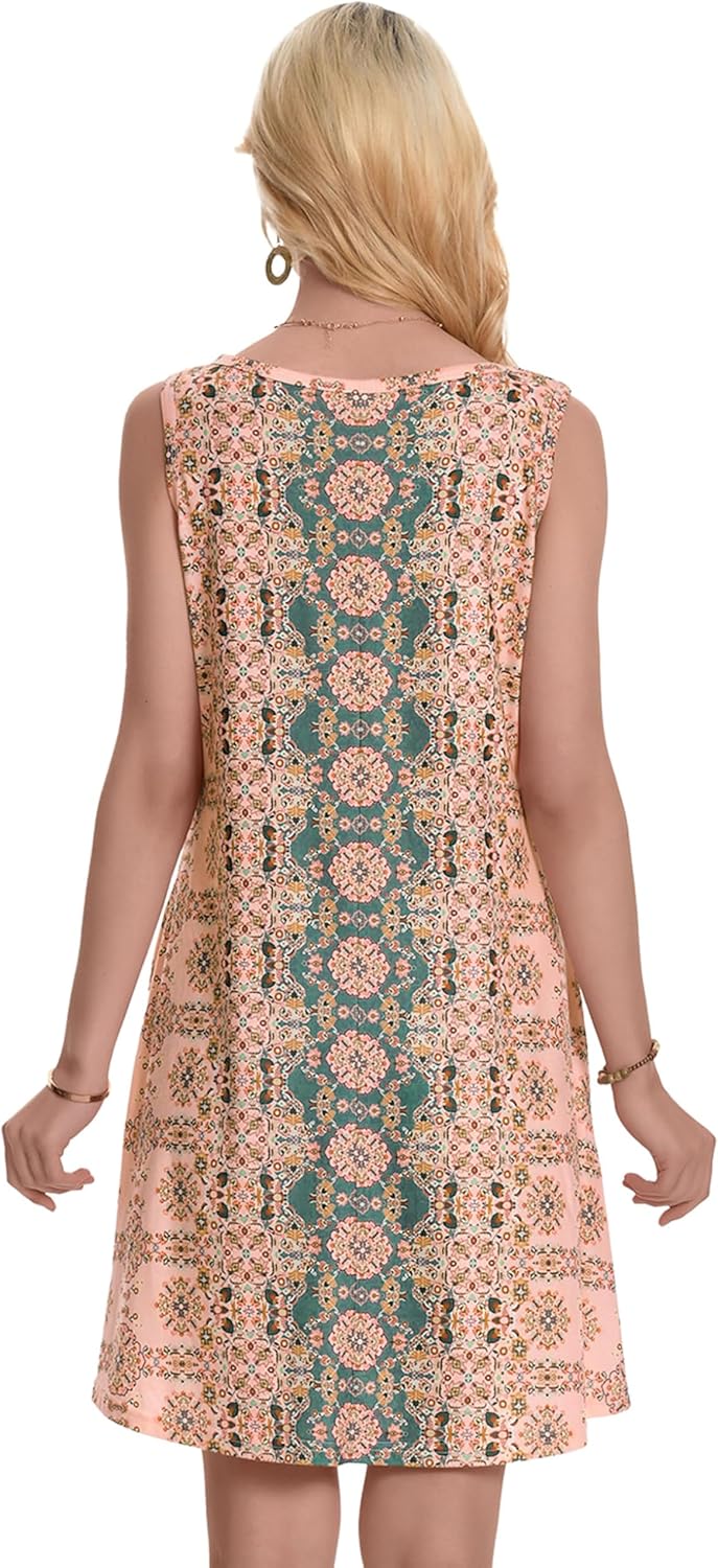Summer Dresses for Women Beach Boho Sleeveless Vintage Floral Flowy Pocket Tshirt Tank Sundresses 2026 - Image 6
