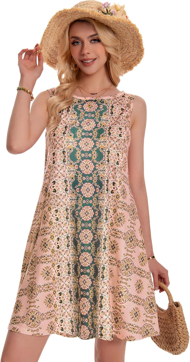 Summer Dresses for Women Beach Boho Sleeveless Vintage Floral Flowy Pocket Tshirt Tank Sundresses 2026 - Image 3