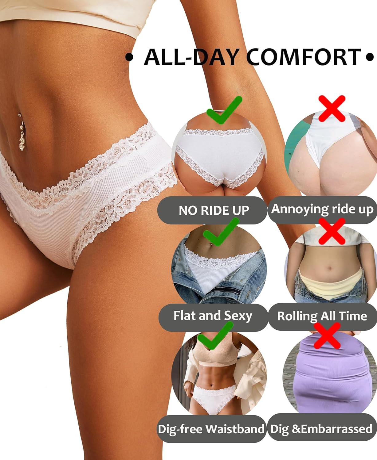 Knowyou Cotton Underwear for Women Cheeky Bikini Womens Underwear Pack Sexy Lace Wasit Hipster Brief Panties for Ladies - Image 4