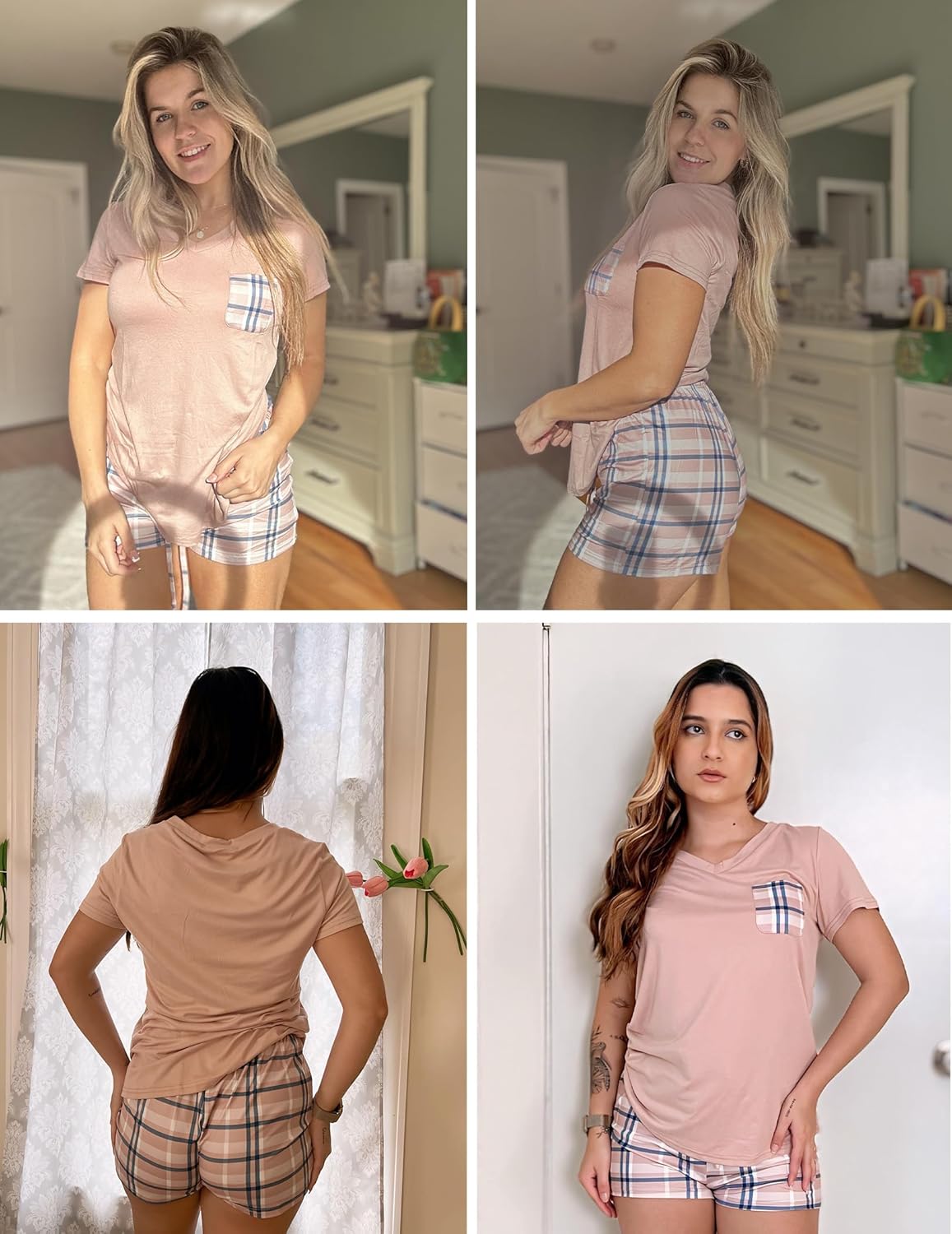 Ekouaer Womens Pajama Sets Short Sleeve Pajamas for Women Sets Soft Lounge Sets Casual V Neck Sleepwear PJS - Image 5