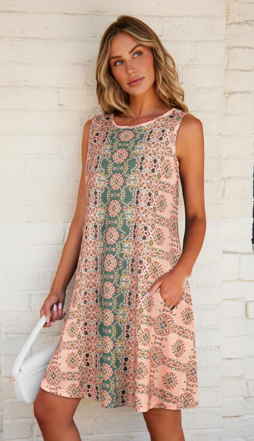 Summer Dresses for Women Beach Boho Sleeveless Vintage Floral Flowy Pocket Tshirt Tank Sundresses 2026 - Image 2