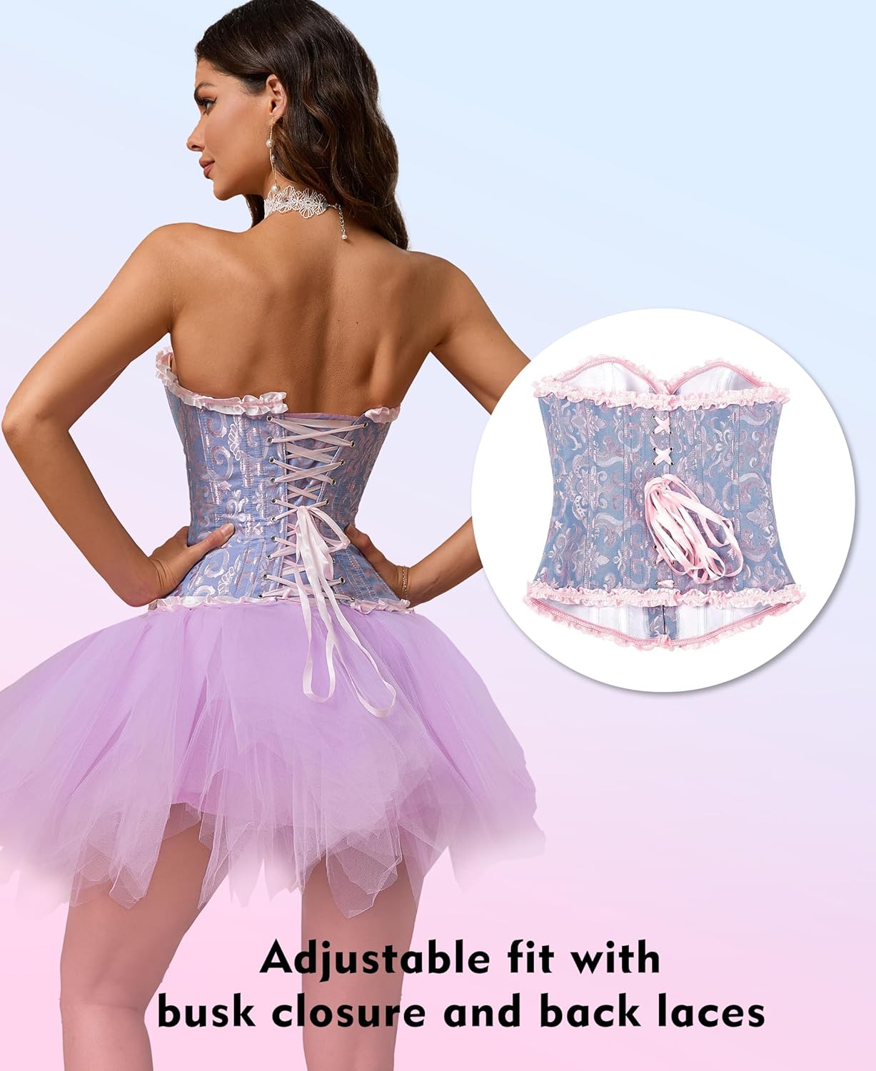 SZIVYSHI Corset Tops for Women, Bustier Shapewear Lingerie, Lace Waist Push Up Bodysuit - Image 4