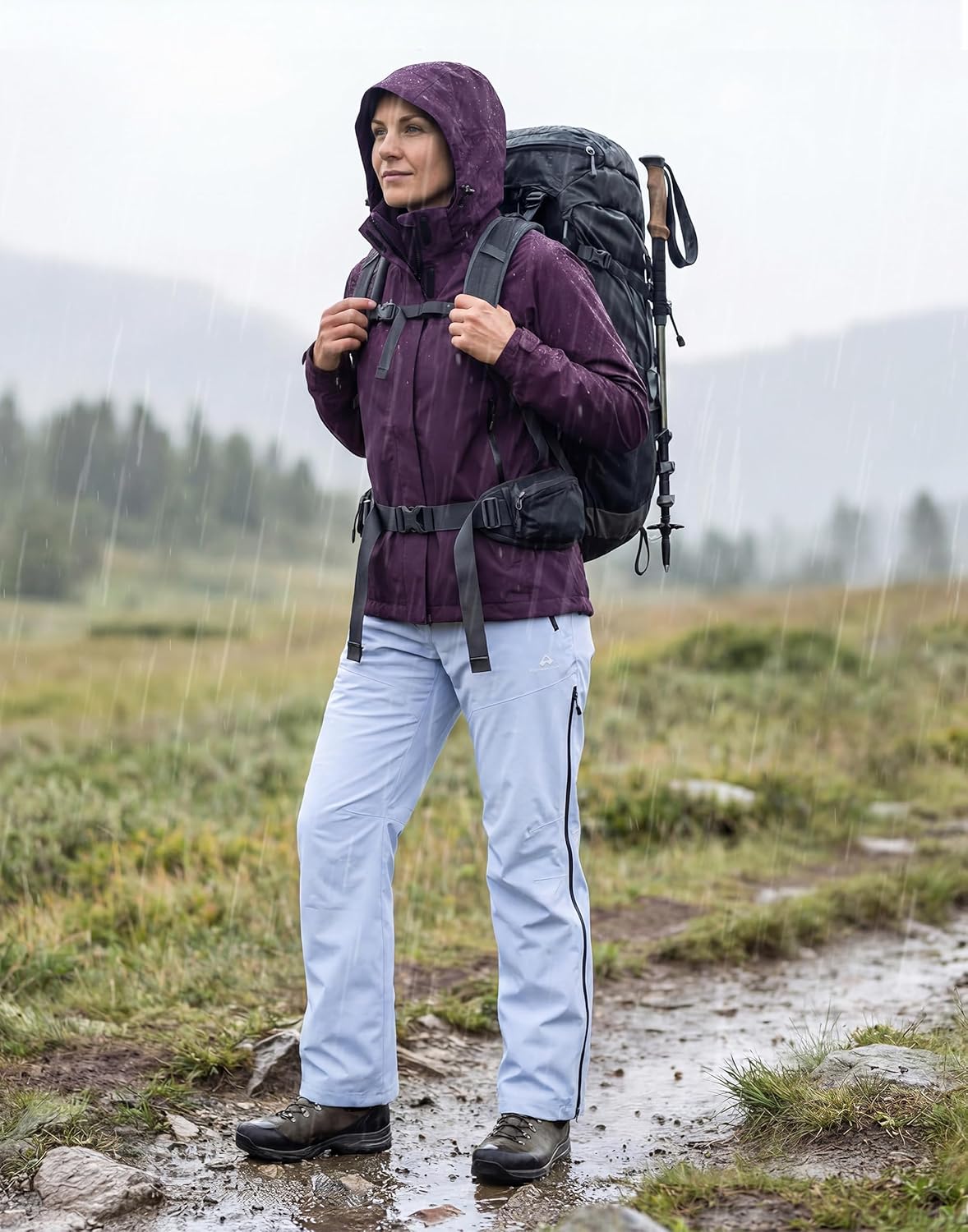 Pioneer Camp Women's Rain Pants 3-Layer Hardshell 20000mm Waterproof Hiking Pants Breathable Side Zip Outdoor Ski Snow - Image 3