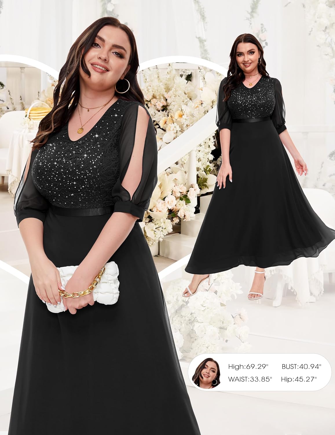 Wedtrend Women's Sequin Dresses Sparkly Glitter Dress Split Sleeves Formal Dresses Maxi Evening Dress - Image 5