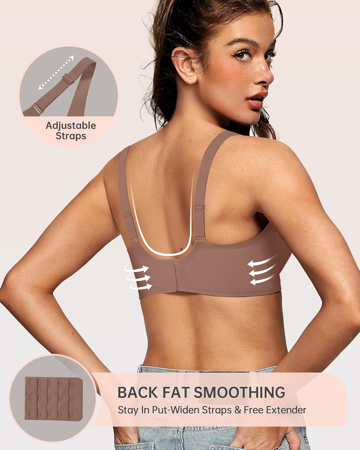 OEAK Womens Deep V Bras Wireless Comfortable Bra Supportive No Underwire Bras Tshirt Push Up Bralettes Plunge Seamless Bra - Image 3