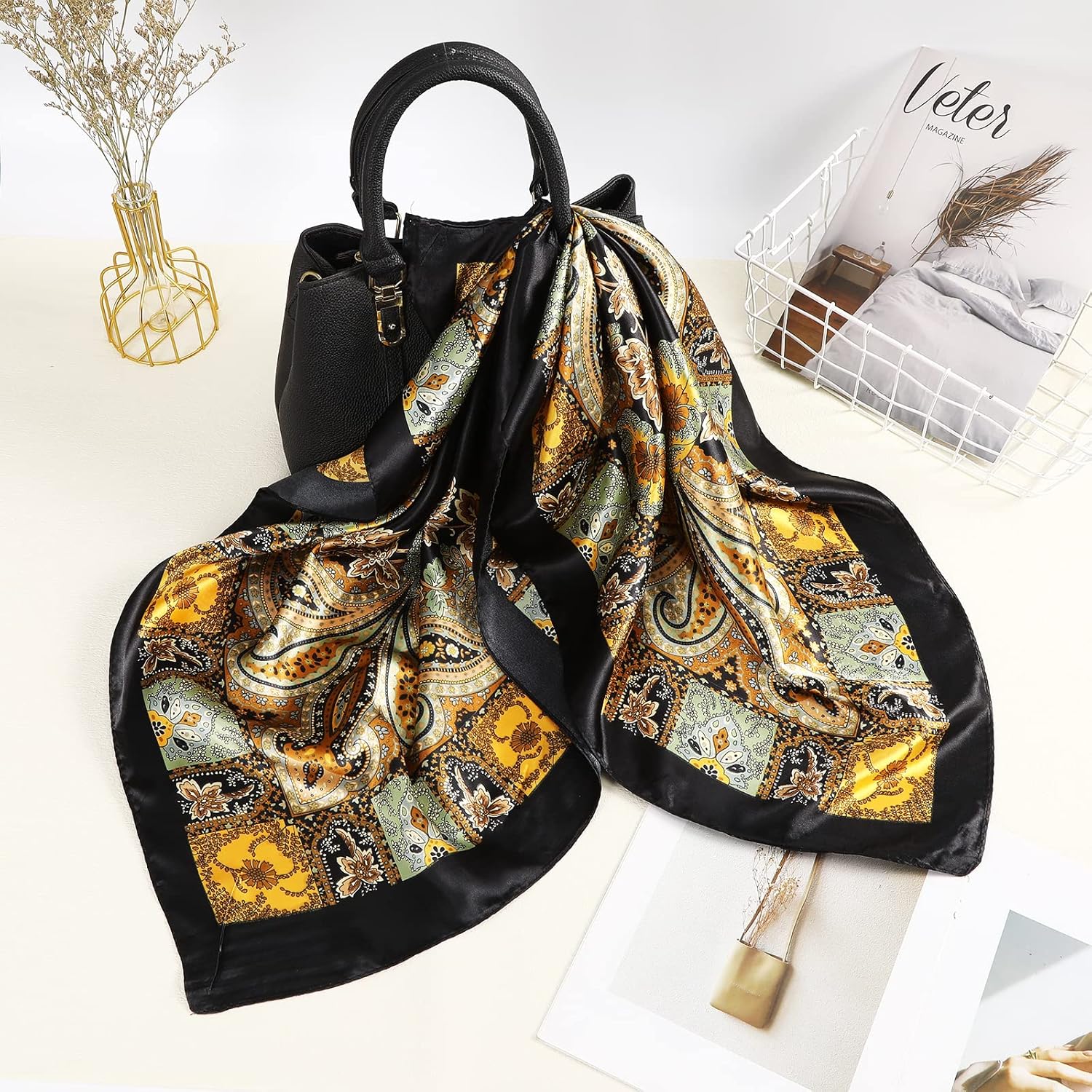AWAYTR 35” Large Square Satin Head Scarf - 3Pcs Satin Hair Scarves Silk Bandana Scarf Headscarf Silk Feeling Scarf for Women - Image 8