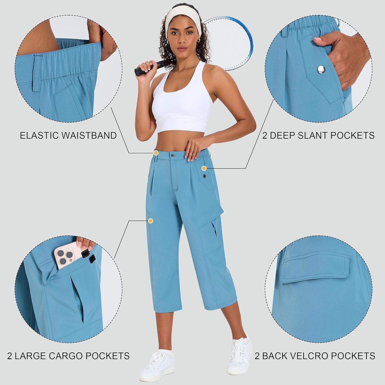 Women's Cargo Capris Lightweight Quick Dry Hiking Pants Water Resistant Summer Travel Pants with 6 Pockets 2026 - Image 4