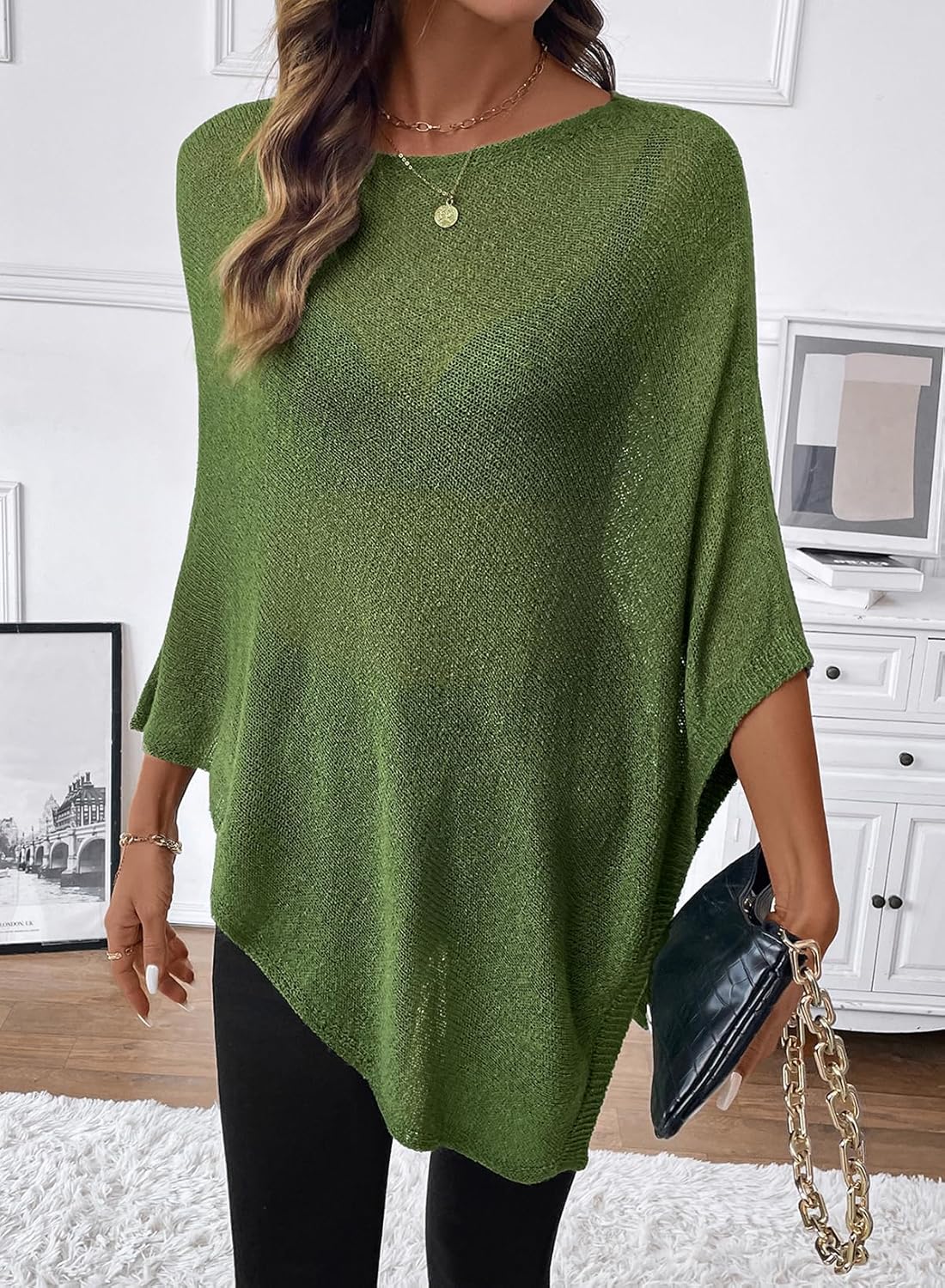 SHEWIN Womens Sheer Knit Poncho Crochet Summer Tops See Through Mesh Spring Sweaters Beach Cover Ups for Women 2026 - Image 3