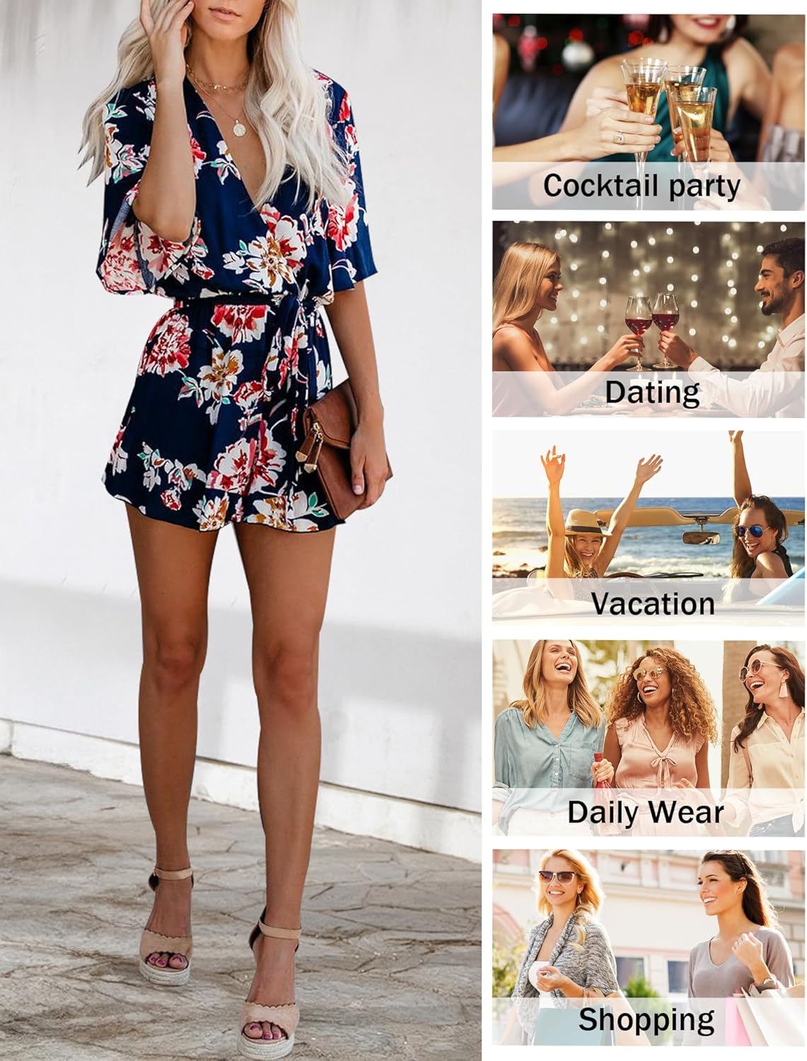 Relipop Women's Summer Romper Floral Print V Neck Flared Half Sleeve Elastic Tie Waist Ruffle Casual Rompers Jumpsuits - Image 6