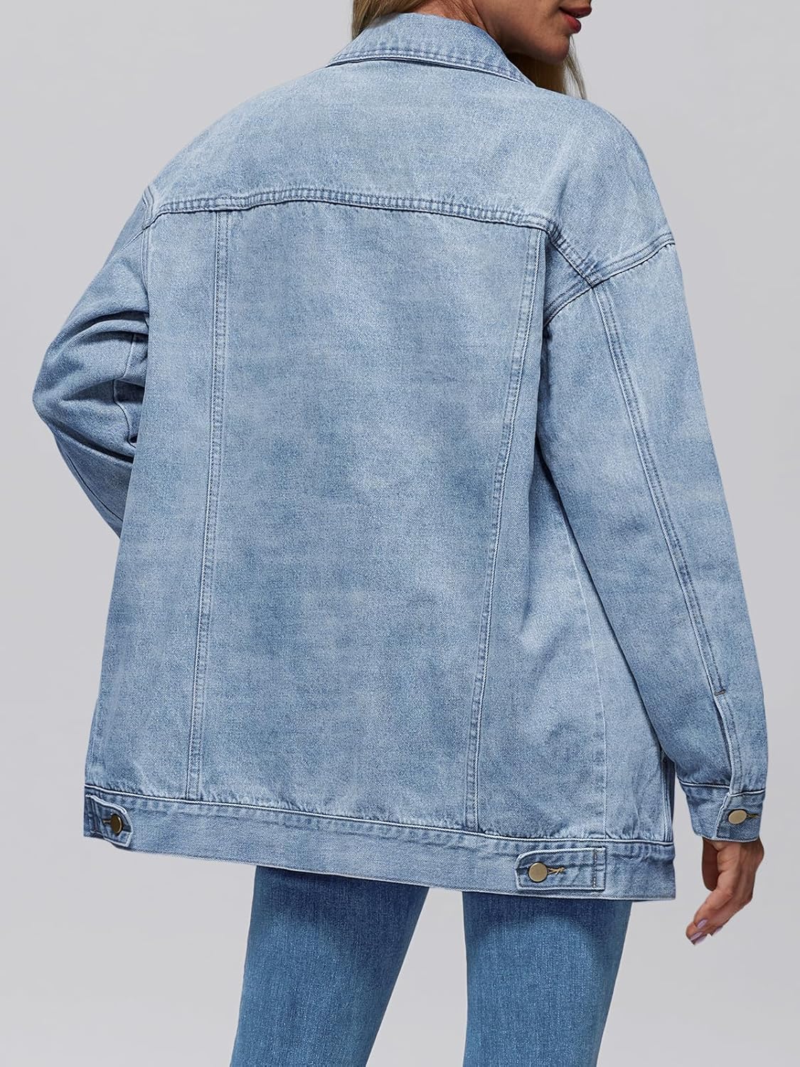 AUTOMET Women's Oversized Jeans Jacket, Classic Button Down Denim Jacket with Chest Pockets, Loose Fit Boyfriend Style Coat - Image 4
