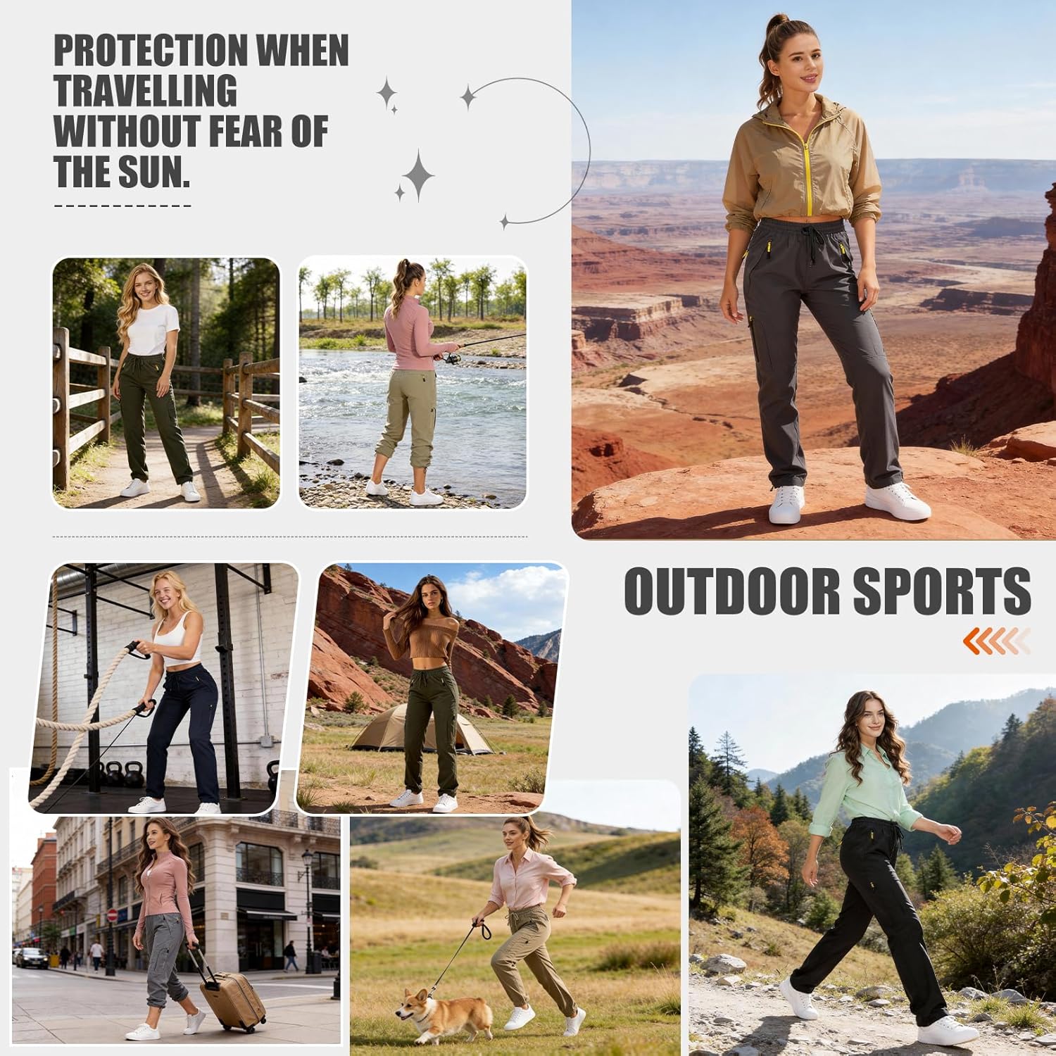 Womens Hiking Pants Quick Dry UPF 50 Lightweight Travel Golf Cargo Safari Pants Zipper Pockets - Image 7