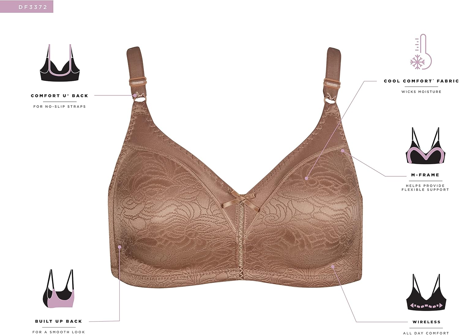 Bali Women's Wireless Lace Bra, Double Support Lace Bras for Women, Stay-in-Place Straps, Full Coverage, Comfortable - Image 5