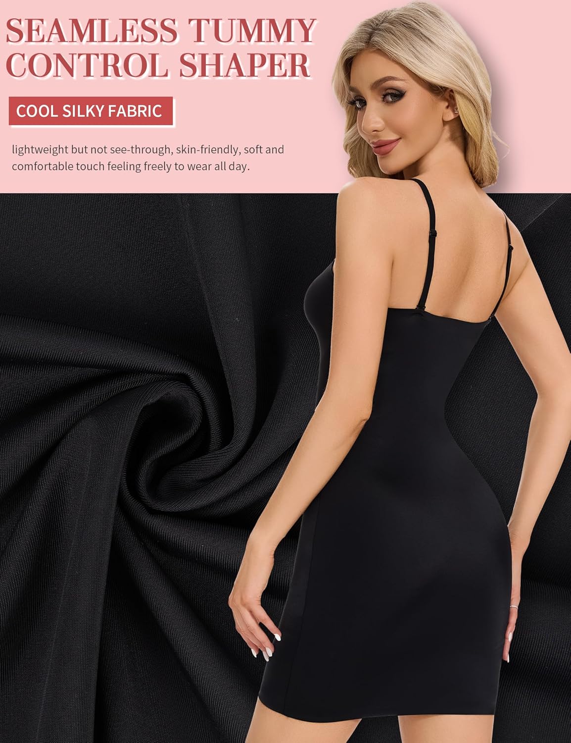 SLIMBELLE Shapewear Slips For Under Dress Deep V Neck Adjustable Strap Tummy Control Full Slip Seamless Shaper For Women - Image 4