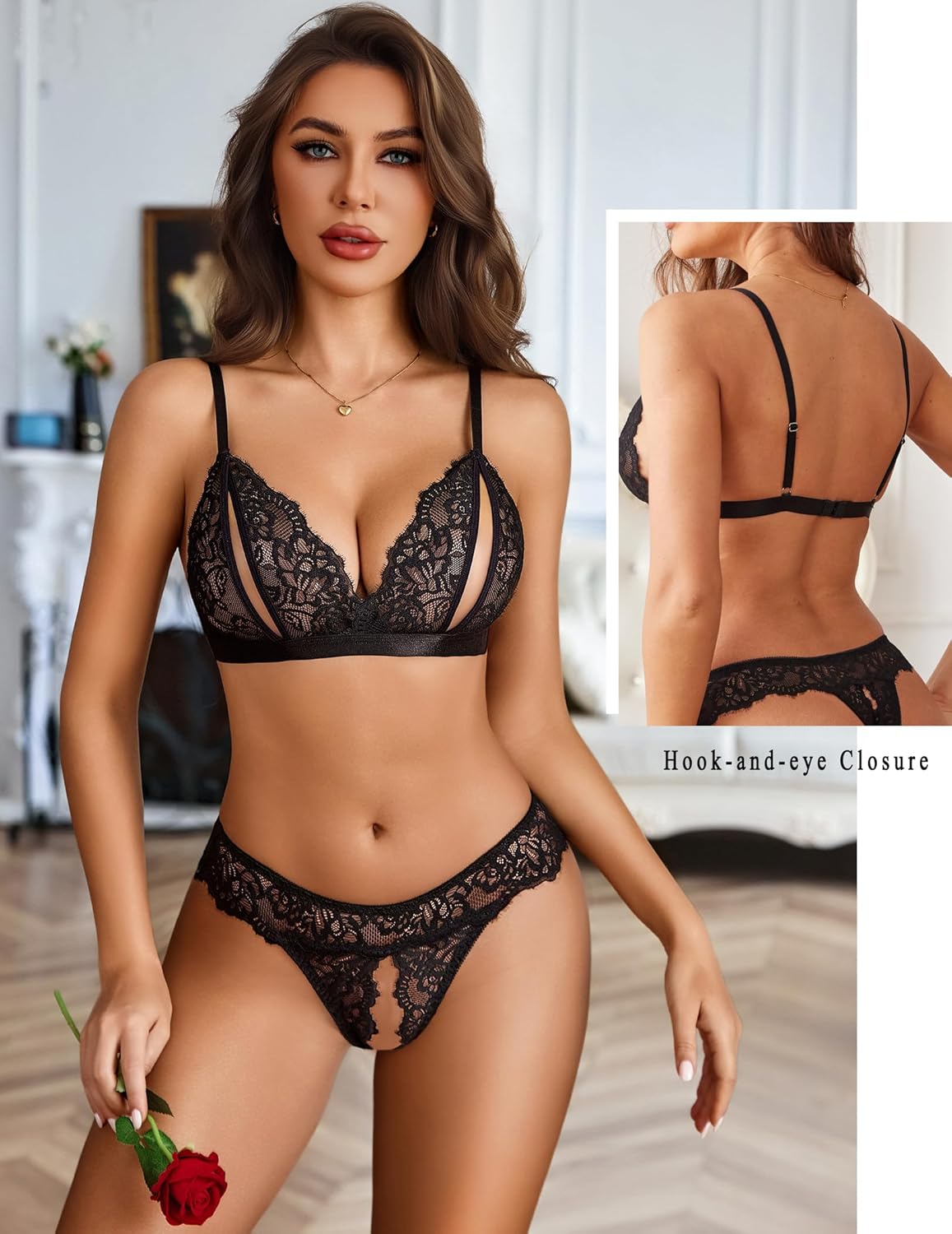 Avidlove Lingerie Sets for Women Sexy 2 Piece Lace Bra and Panty Matching Set Cutout Lingerie - Image 2