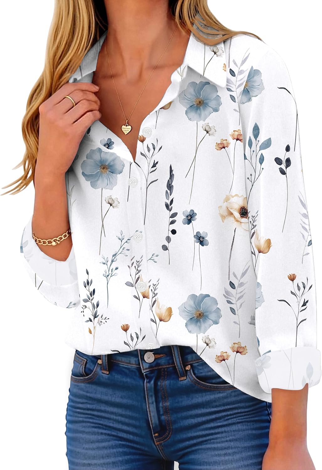 ZEAGOO Button Down Shirt for Women Long Sleeve Blouses Floral Printed Tops Business Casual Work Outfits S-XXL - Image 2