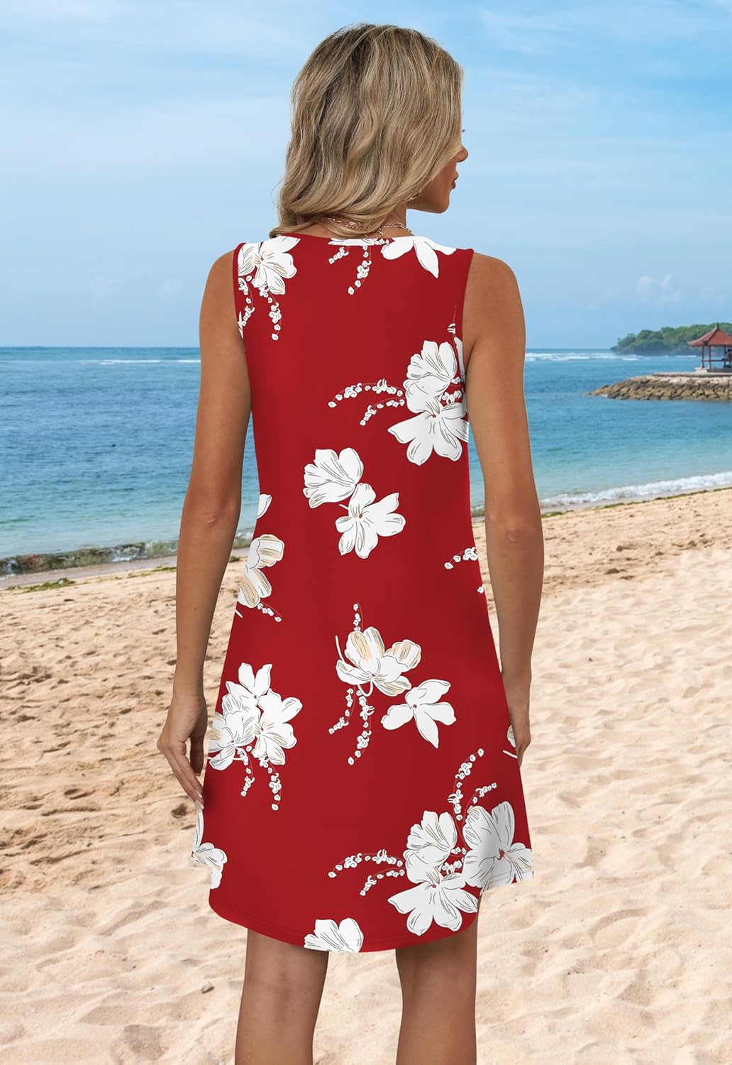 Aokosor Womens Summer Dresses 2026 Loose V Neck Sleeveless Dress Sundresses Swimsuit Coverup Vacation Outfits - Image 5