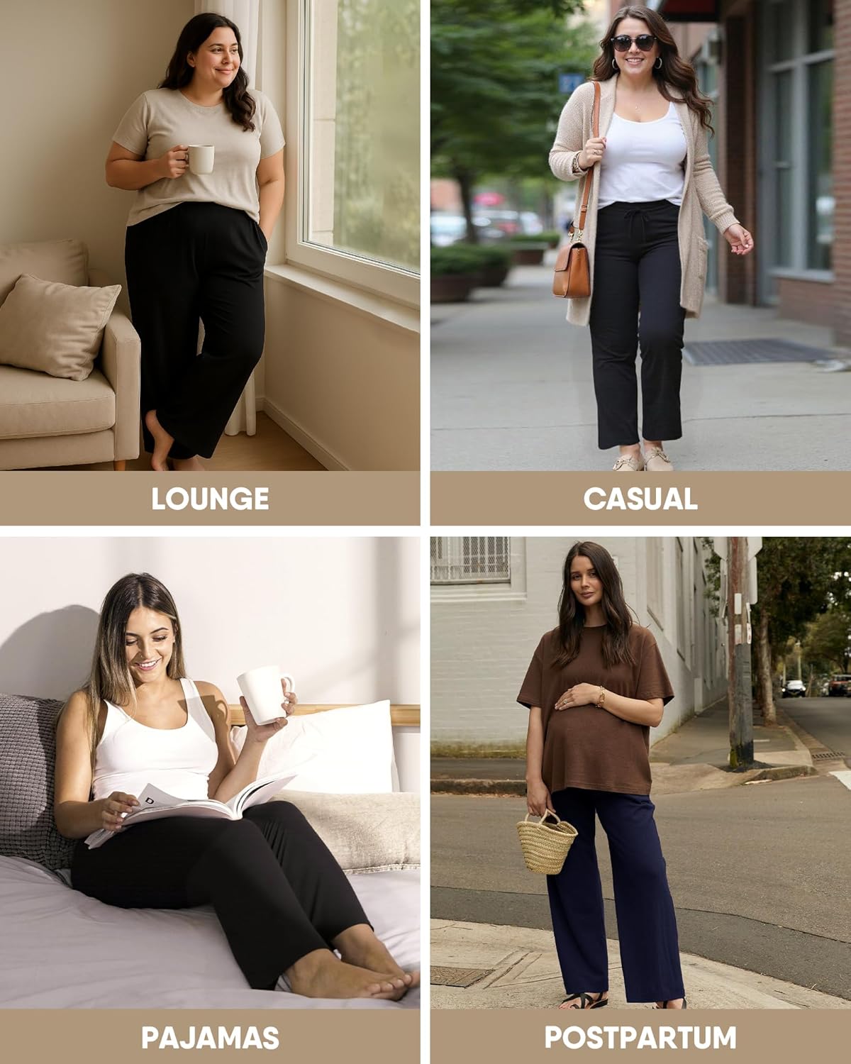 HLTPRO 3 Pack Lounge Pants Women Plus Size Wide Leg Pants Woman with Pockets Casual Pajama Palazzo Black Pant for Yoga - Image 4