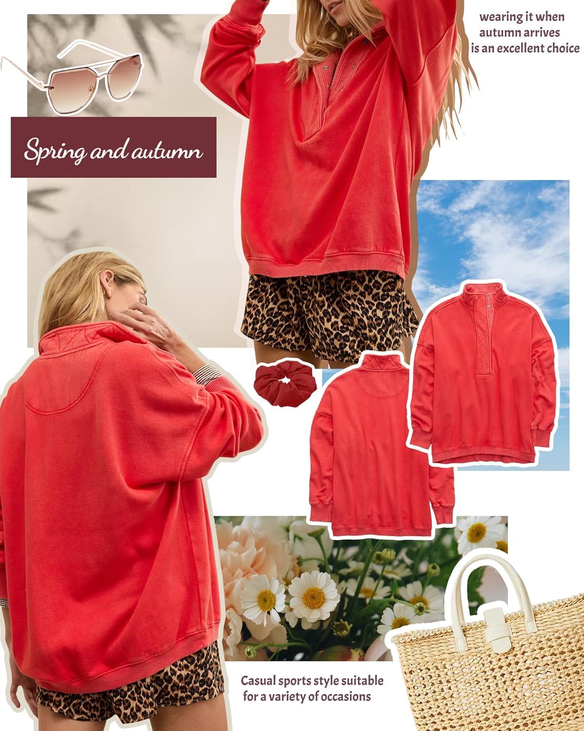 Gacaky Sweatshirt for Women Oversized Casual Long Sleeve Button Henley Neck Pullover Tops Fashion Outfits Clothes - Image 4