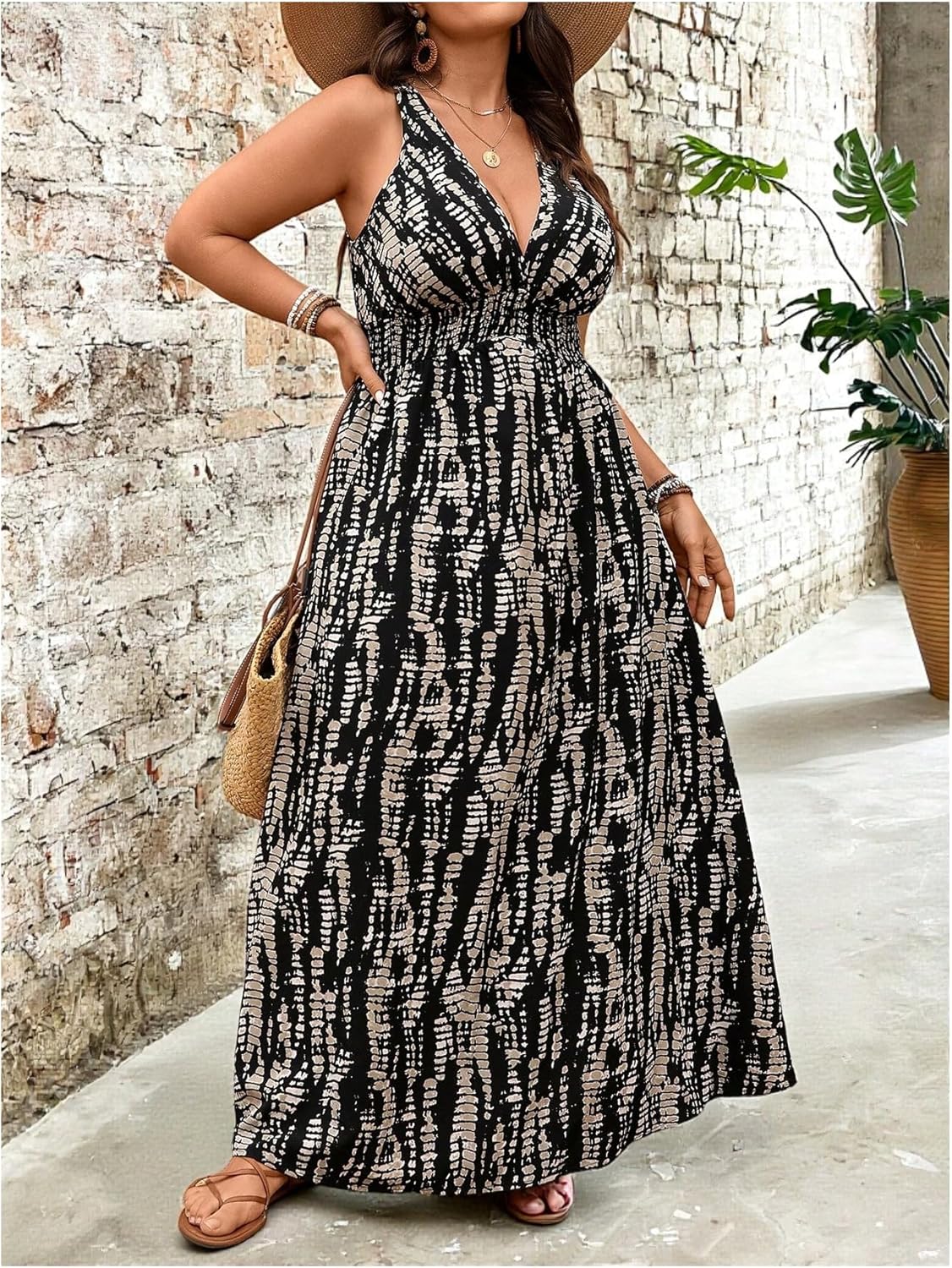 Floerns Women's Plus Size Striped V Neck Tank Dress Tie Back A Line Vacation Maxi Dresses - Image 2