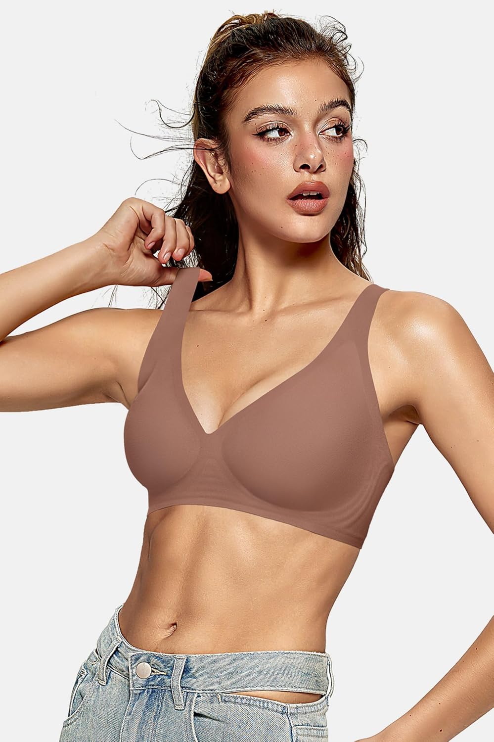 OEAK Womens Deep V Bras Wireless Comfortable Bra Supportive No Underwire Bras Tshirt Push Up Bralettes Plunge Seamless Bra - Image 5