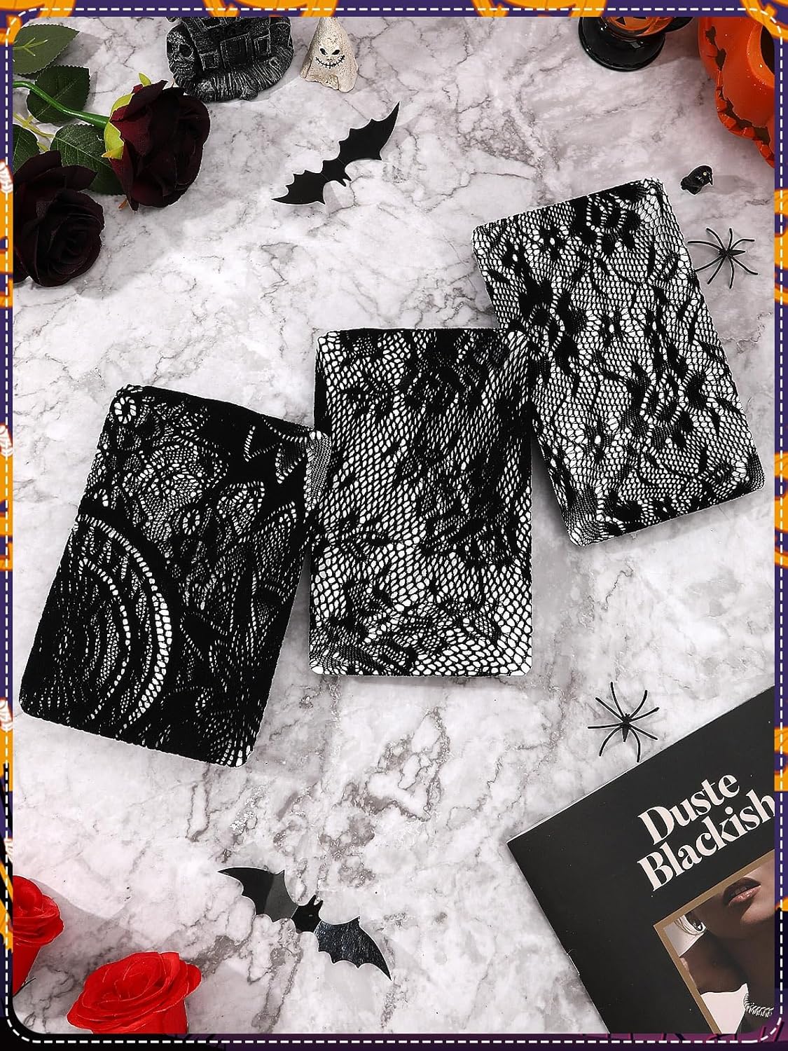 3 Pairs Black Stars Floral Tight Legging Lace Patterned Fishnet Tights Small Hole High Pantyhose Waist for Halloween - Image 7