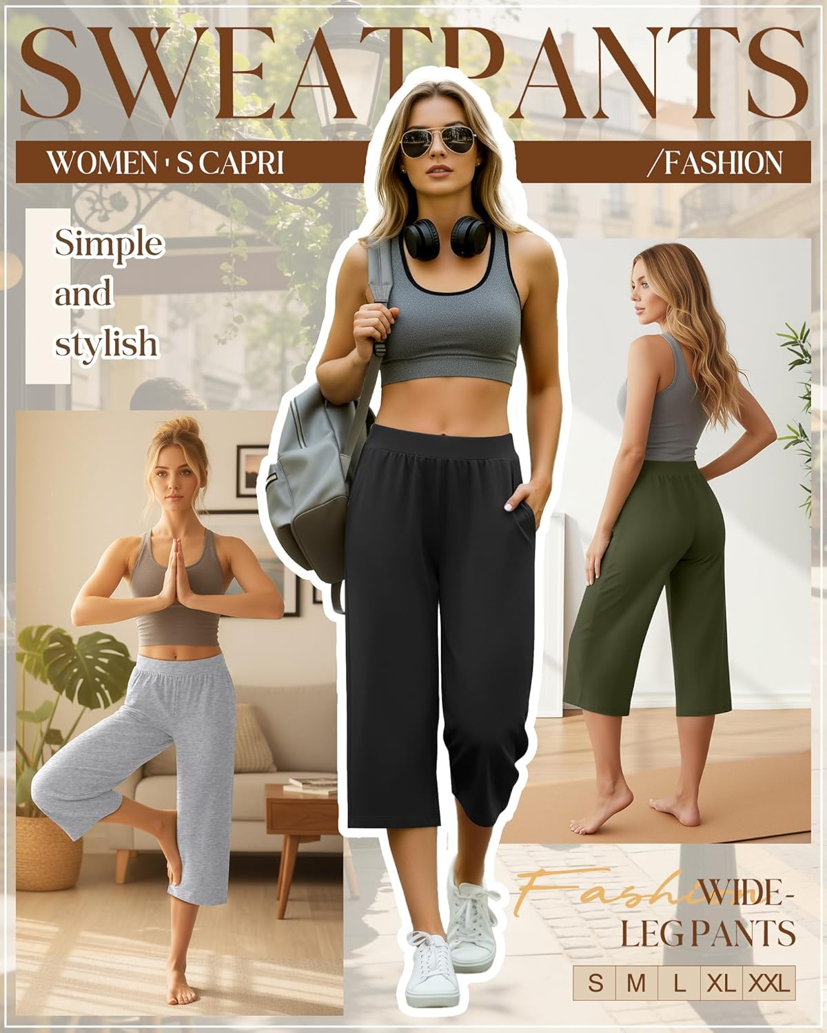 Huukeay 3 Pack Women's Capri Sweatpants Cozy Wide Legs Cropped Capri with Pockets Lounge Jogger Pants Workout Yoga Solid - Image 4