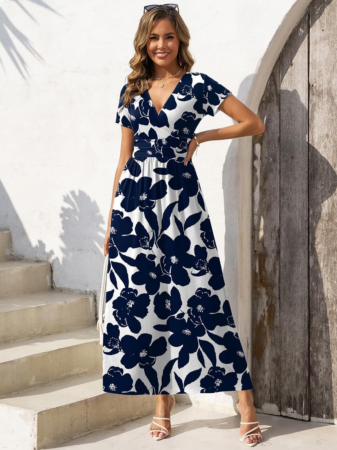 Gracyoga Women's Summer Dresses 2026 Short Sleeve Maxi Dress Casual V Neck Flowy Sundress with Pockets - Image 5