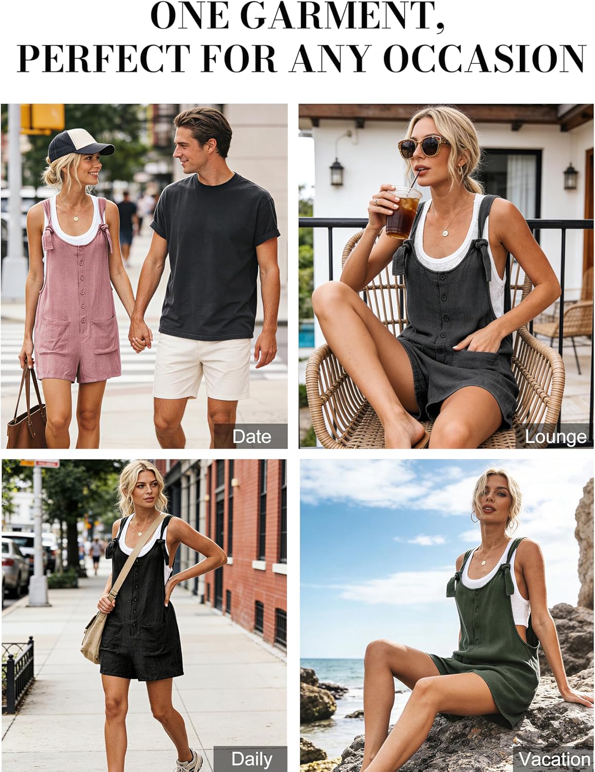 Yeokou Women's Cotton Linen Overall Shorts Summer Beach Vacation Casual Sleeveless Rompers Adjustable Tie Straps Pockets - Image 6