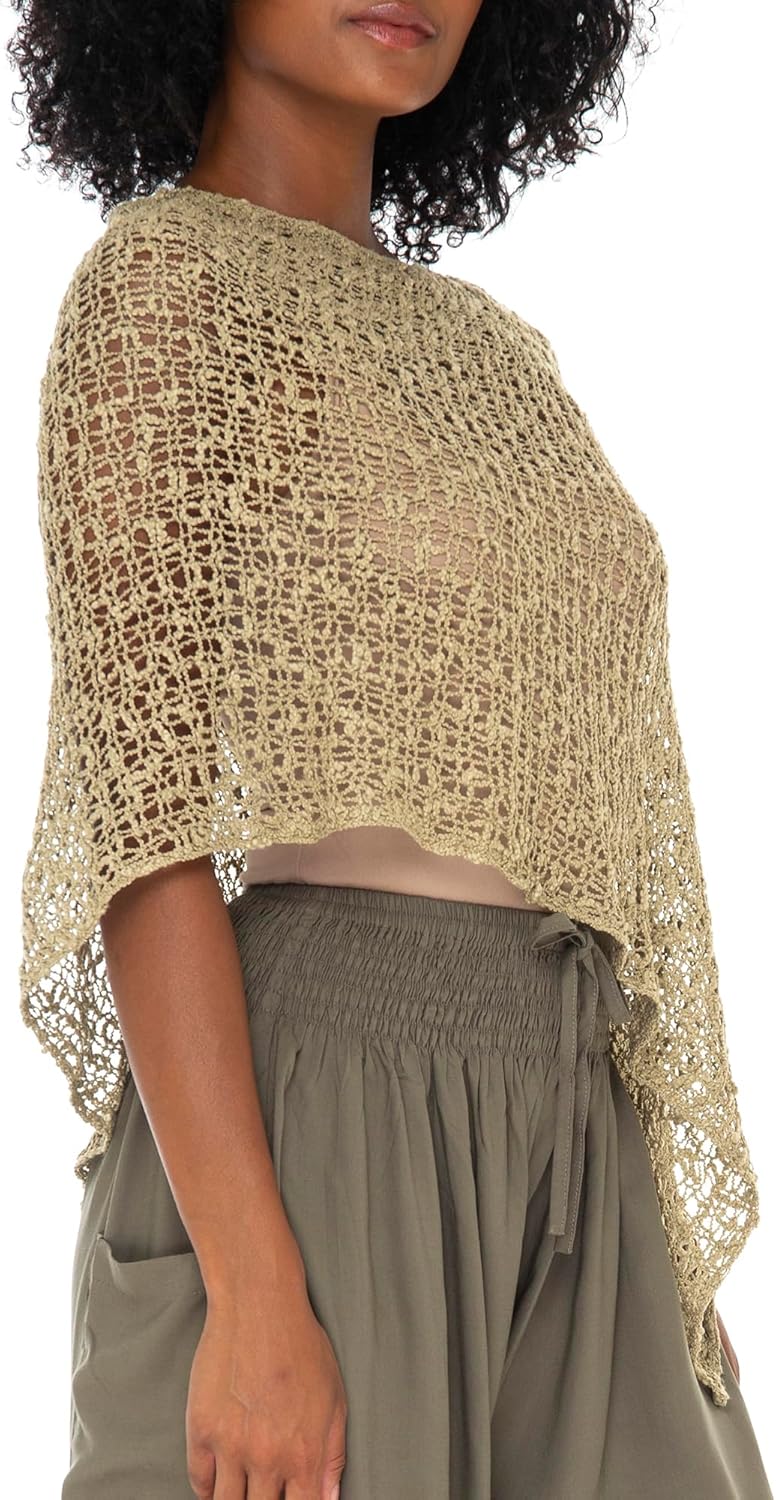 SHU-SHI Summer Ponchos For Women Lightweight Sheer Popcorn Knit Sweater Cape Pullover - Image 6