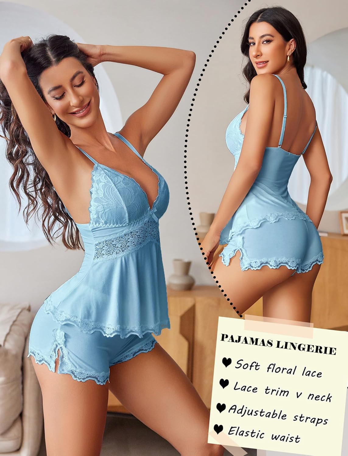 Avidlove Womens Sweetness Cami Set Lace Camisole Lingerie Nightwear Sexy Pajamas Lounge Sets - Image 4