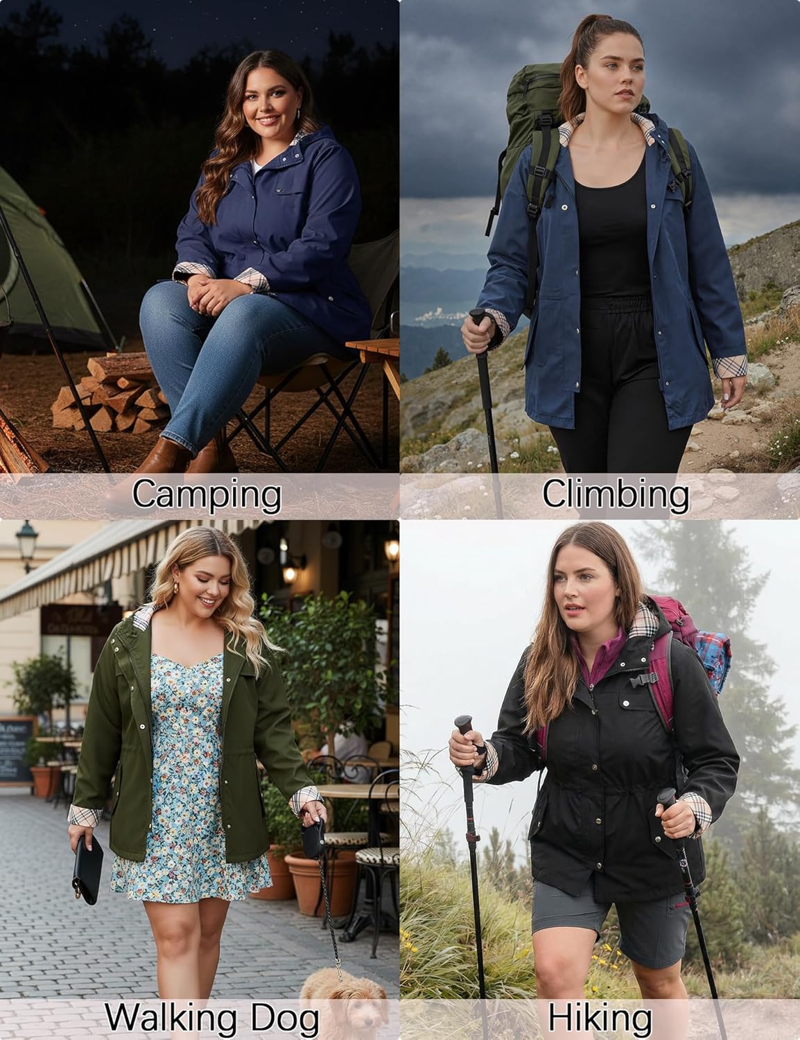 Bloggerlove Rain Jacket Women Plus Size Long Raincoat with Hood Waterproof Outdoor Trench Coat - Image 5