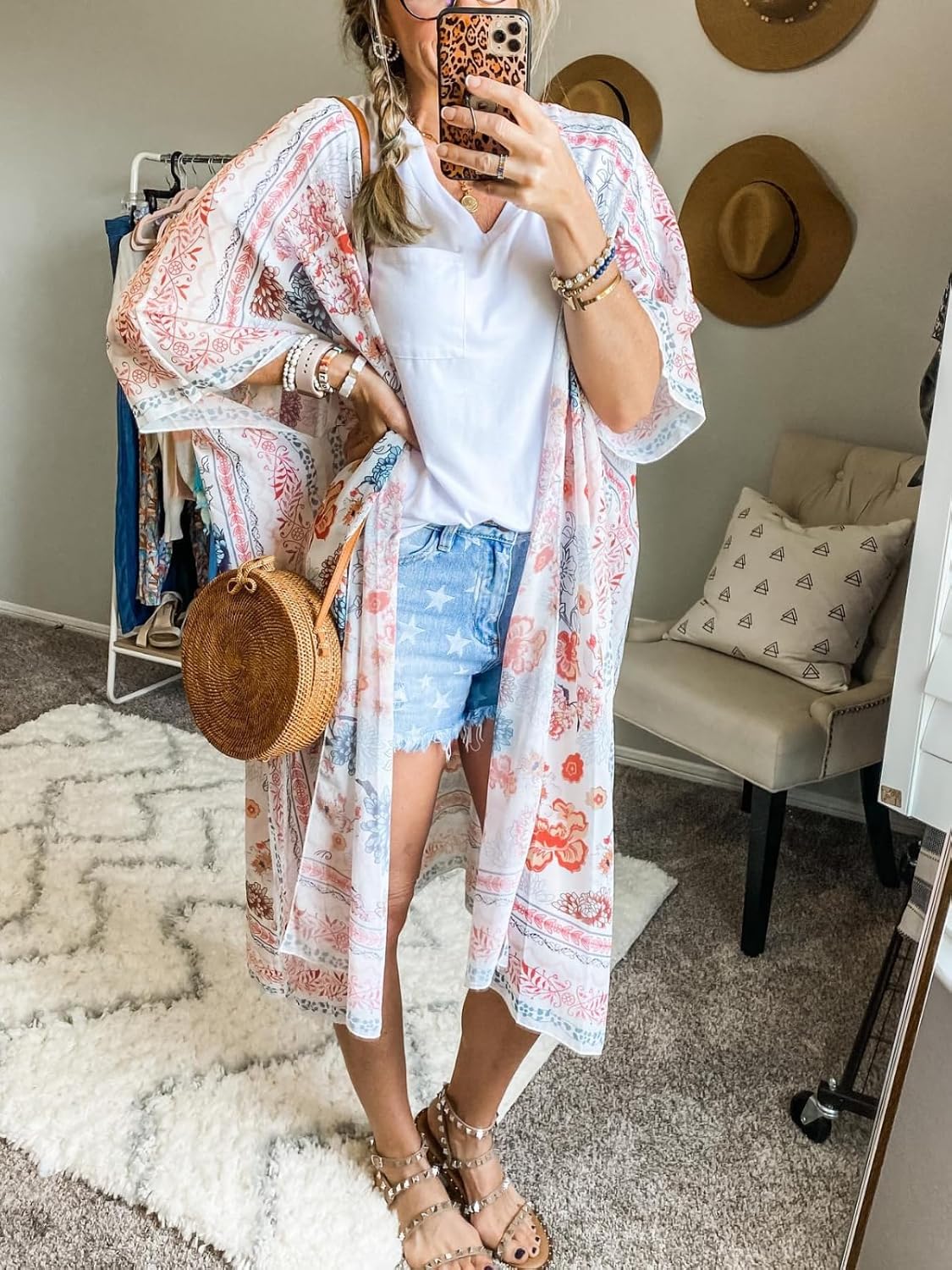 MayBuy Women's Summer Long Flowy Kimono Cardigans Boho Chiffon Beach Cover Up Tops - Image 3