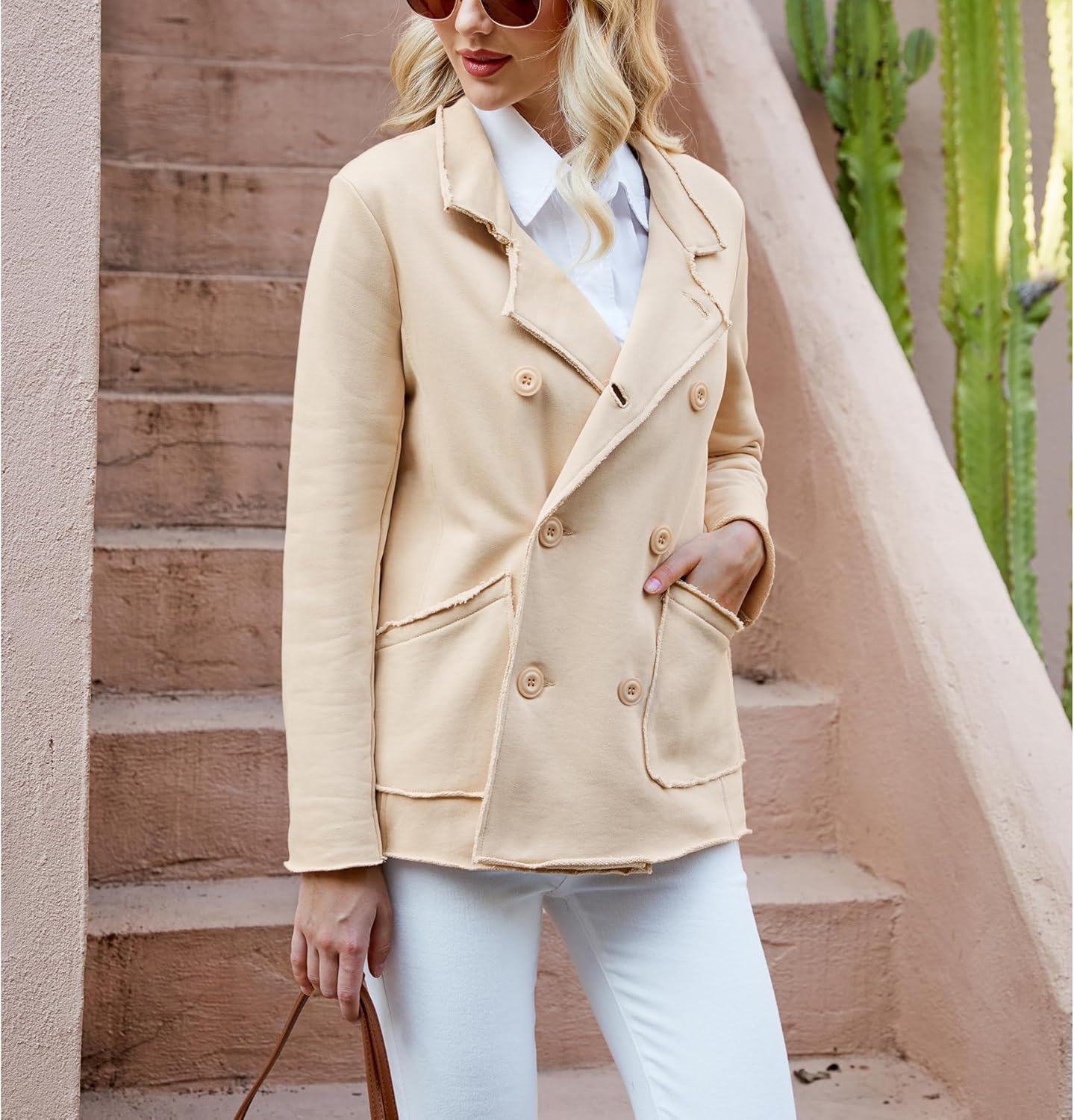 Ainangua Classic Trench Coats for Women Double Breasted Blazer Fleece Peacoat Jackets Essentials Fall Winter Coat - Image 6