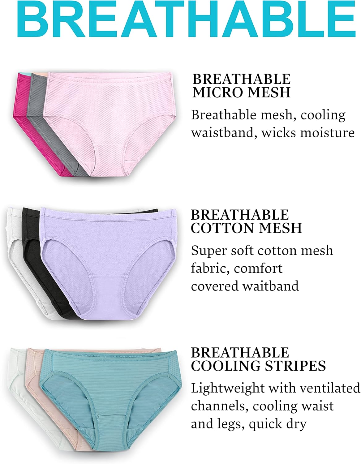 Fruit of the Loom womens Breathable Underwear, Moisture Wicking Keeps You Cool & Comfortable, Available in Plus Size - Image 6