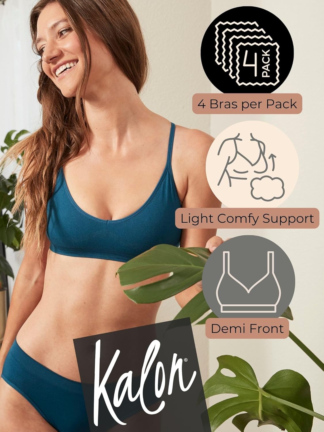 Kalon Women’s 4 Pack Demi Padded Bralette Wireless Comfortable Bra - Image 2
