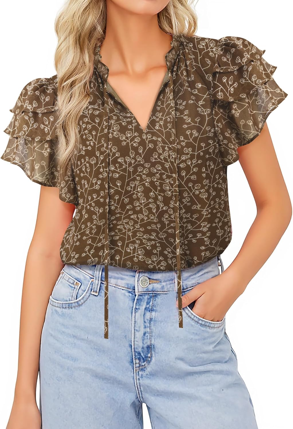 Lotusmile Summer Chiffon Dressy Casual Blouses Elegant Ruffle Short Sleeve Work Tops for Women Trendy - Image 2