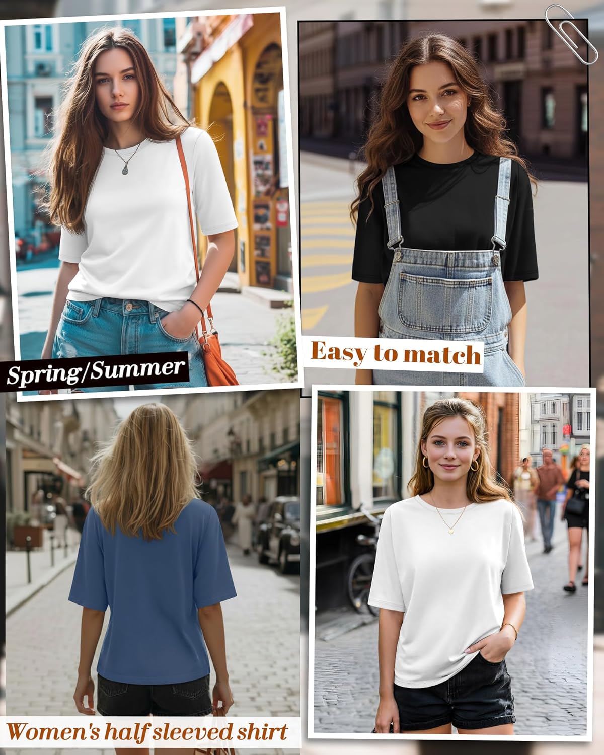 Huukeay 3 Pack Women's Half Sleeve T-Shirts, Crew Neck Elbow Length Tops Loose Casual Basic Tees Summer Tunic Tops - Image 2