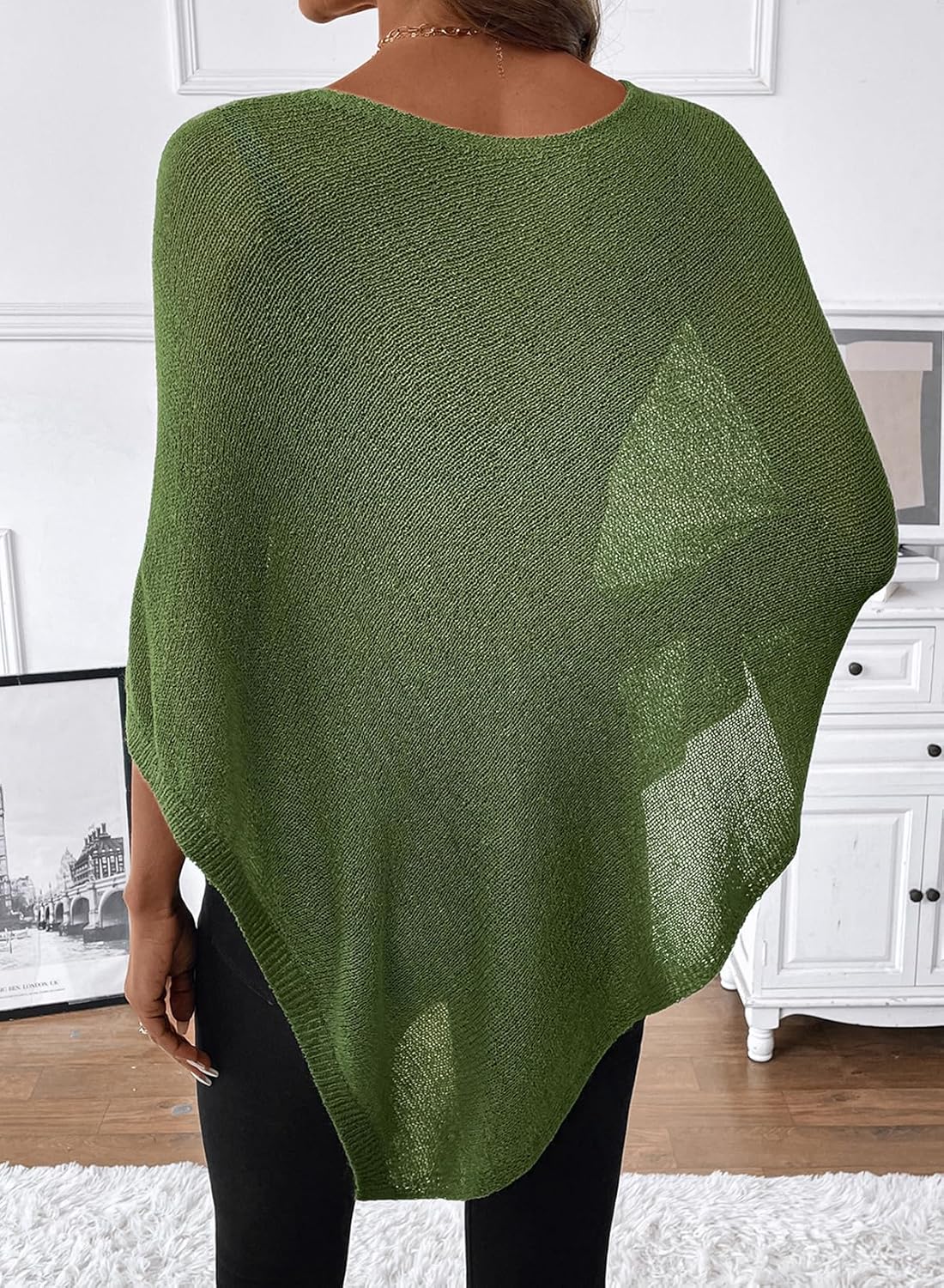 SHEWIN Womens Sheer Knit Poncho Crochet Summer Tops See Through Mesh Spring Sweaters Beach Cover Ups for Women 2026 - Image 4