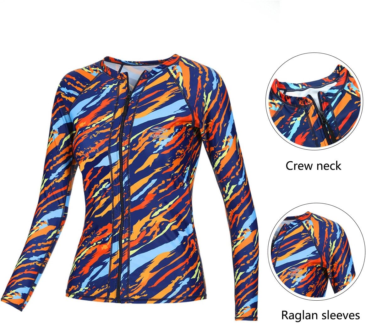 AXESEA Women Long Sleeve Rash Guard UPF 50+ UV Sun Protection Zip Front Swimsuit Shirt Printed Surfing Shirt Top - Image 6