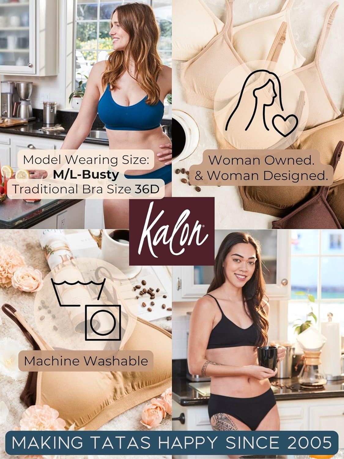 Kalon Women’s 4 Pack Demi Padded Bralette Wireless Comfortable Bra - Image 9