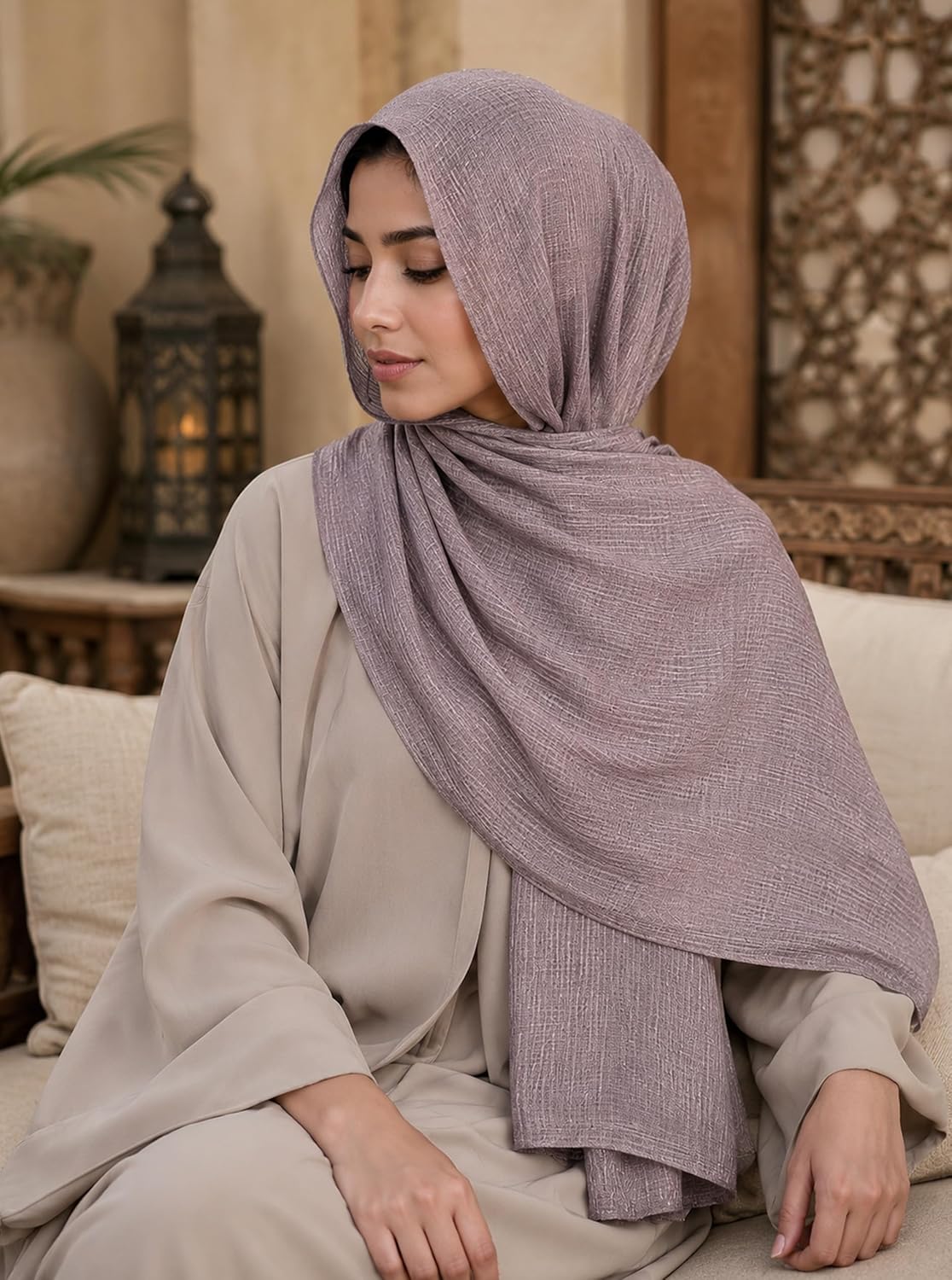 Lightweight Cotton Linen Feel Scarf Shawl Wrap Hijab for Women, Travel Fall Winter Gift - Image 4