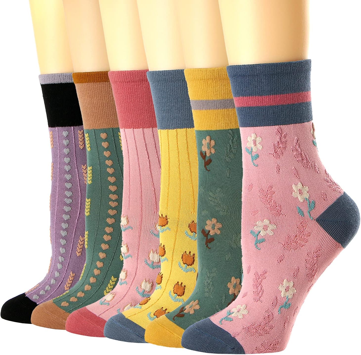 Womens Crew Socks Casual Cotton Socks Cute Fun Novelty Girl Thin Dress Socks 3/5/6 Pack