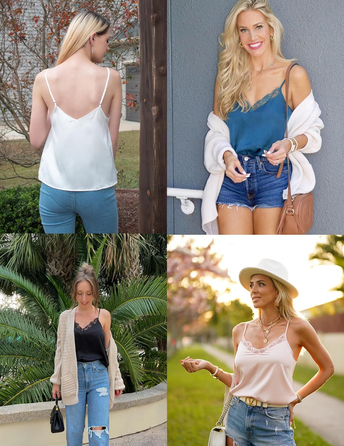 Ekouaer Women's Satin Camisole Lace Silk Satin Pajama Tank Tops V Neck Soft Spaghetti Strap Loose Sleepwear - Image 5